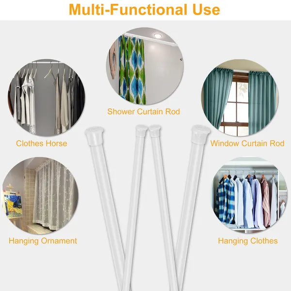 Tension Curtain Rod Spring Load Adjustable Curtain Pole Heavy-Duty Steel 4 Sizes For Bathroom Wardrobe Kitchen Balcony 200cm