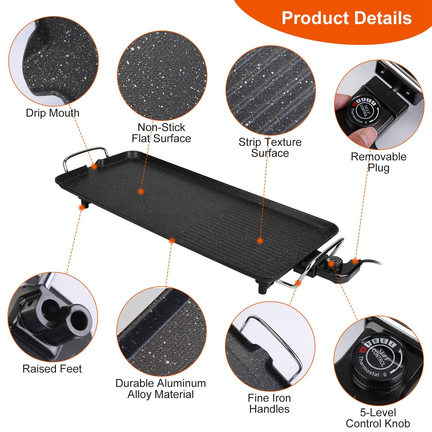 1Pc Electric Barbecue Grill Hot Plate Cooking BBQ Griddle Non Stick Table Top Grill Griddle For Indoor Outdoor Camping Picnic Family Gathering Friend Party