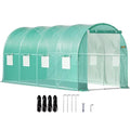 VEVOR Walk-in Tunnel Greenhouse, 14.8 X 6.6 X 6.6 Ft Portable Plant Hot House W  Galvanized Steel Hoops, 1 Top Beam, Diagonal Poles, Zippered Door   8 Roll-up Windows, Green