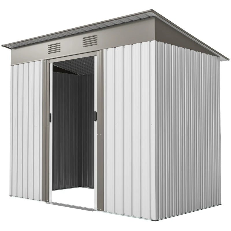 Metal Garden Shed, Backyard Tool Storage Shed With Dual Locking Doors, 2 Air Vents And Steel Frame, Silver