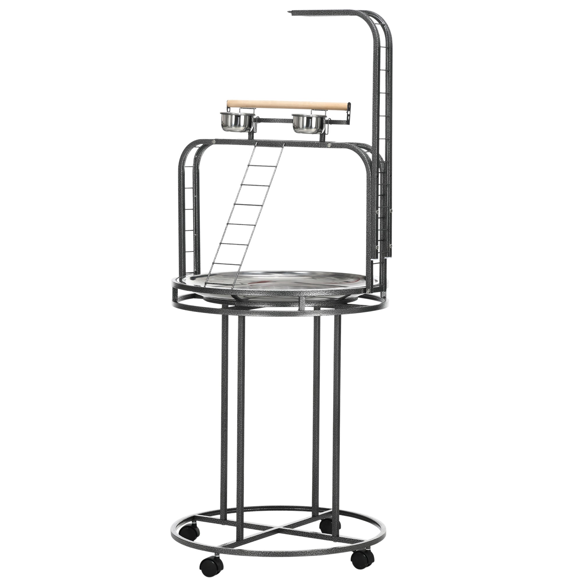 Parrot Stand Large Bird Perch Stand with Toy Hook & 3 Ladders, Parrot Perch, Bird Wooden Stand, Gray