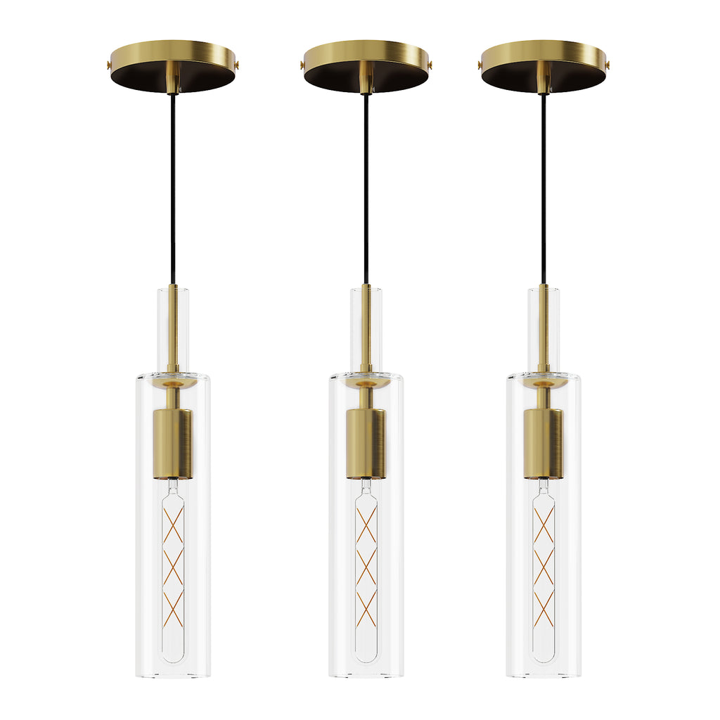 Gold Pendant Light Fixtures, 3 Pack Modern Pendant Lighting With Clear Striped Glass Shade, Hanging Pendant Lights Kitchen Island, Farmhouse Pendant Lighting For Dining Room Bedroom Bathroom