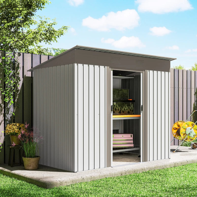Metal Garden Shed, Backyard Tool Storage Shed With Dual Locking Doors, 2 Air Vents And Steel Frame, Silver