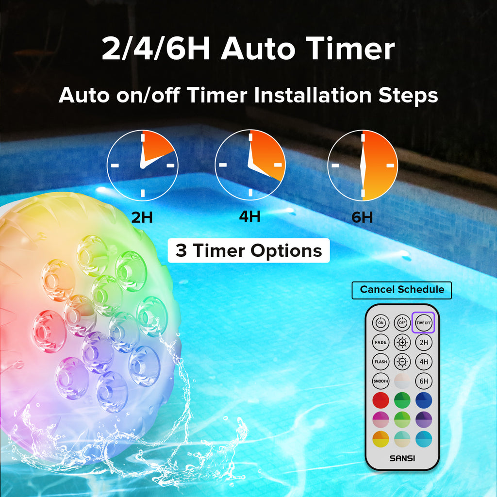SANSI IP68 Waterproof RGB Pool Light, Summer Rechargeable 20Hrs Outdoor LED Lamp For Swimming Pool,Pond,Shower,Bath