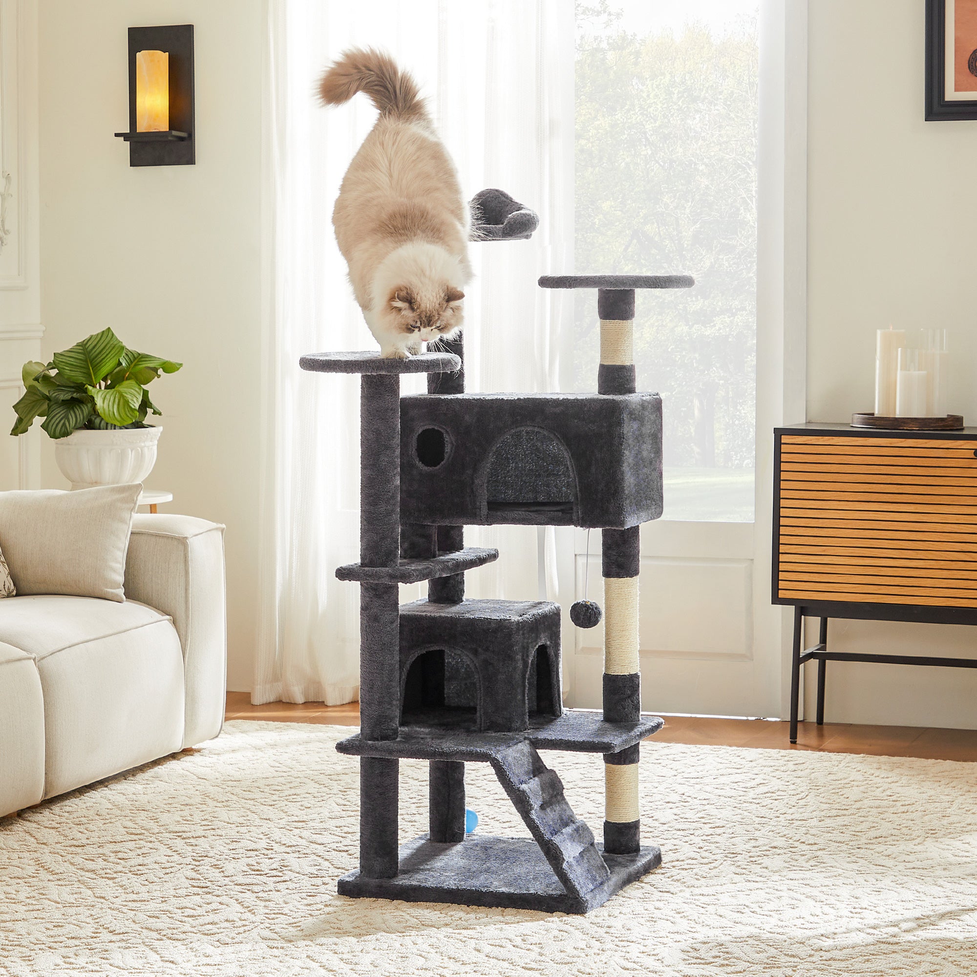 Large Cat Tree Tower, 80 Cat Tree  Large Cats, Multi Level With Scratching Post, Cozy Cat Jumping Platform Space, Grey