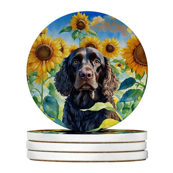 Silky Terrier Spring Path Large Sandstone Coasters Pack Of 4 Absorbent Round Coasters Decor Gifts For Men Or Women, 4 In, Multicolor