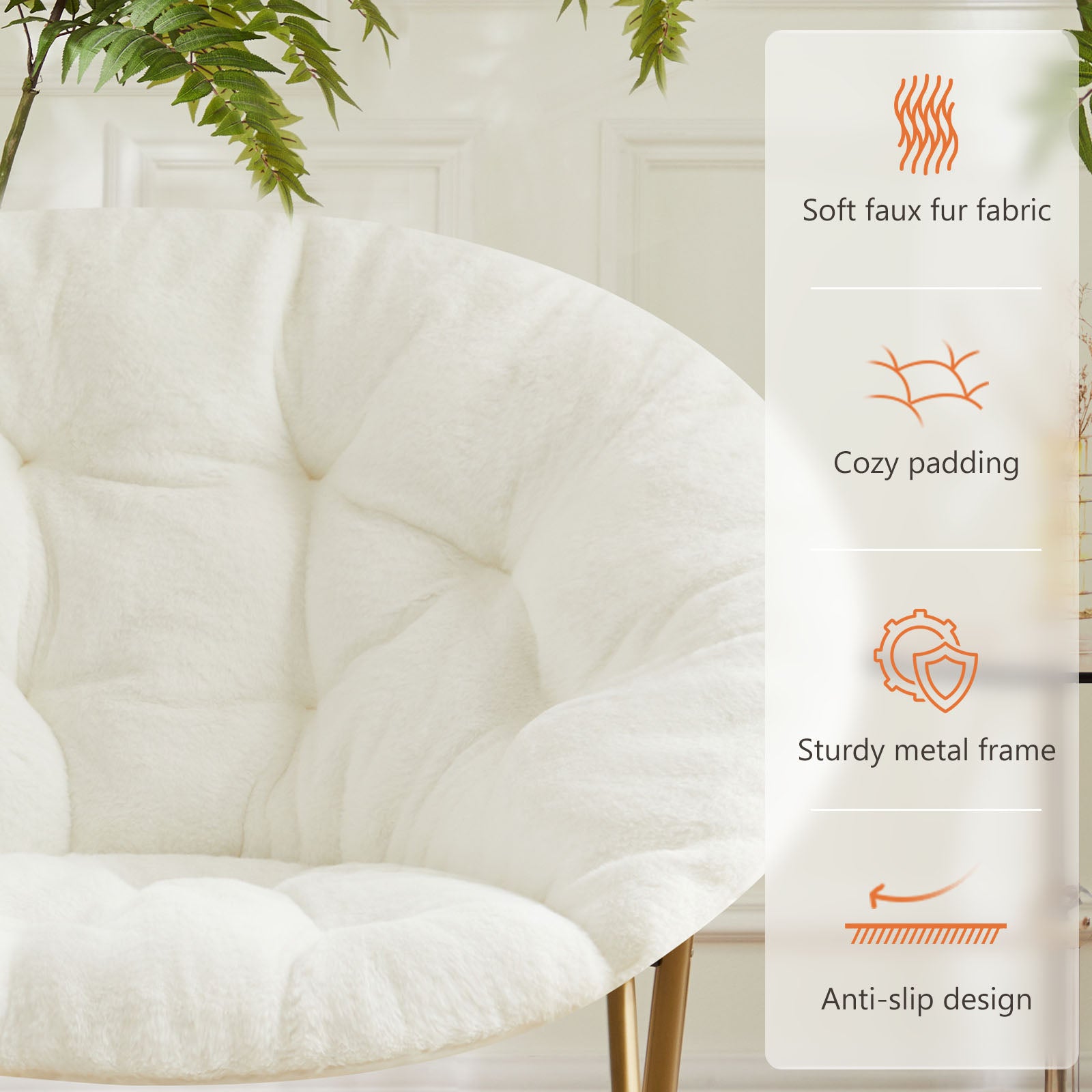 Comfortable Disc Chairs Faux Fur Furniture Bedroom Living Room  Size White
