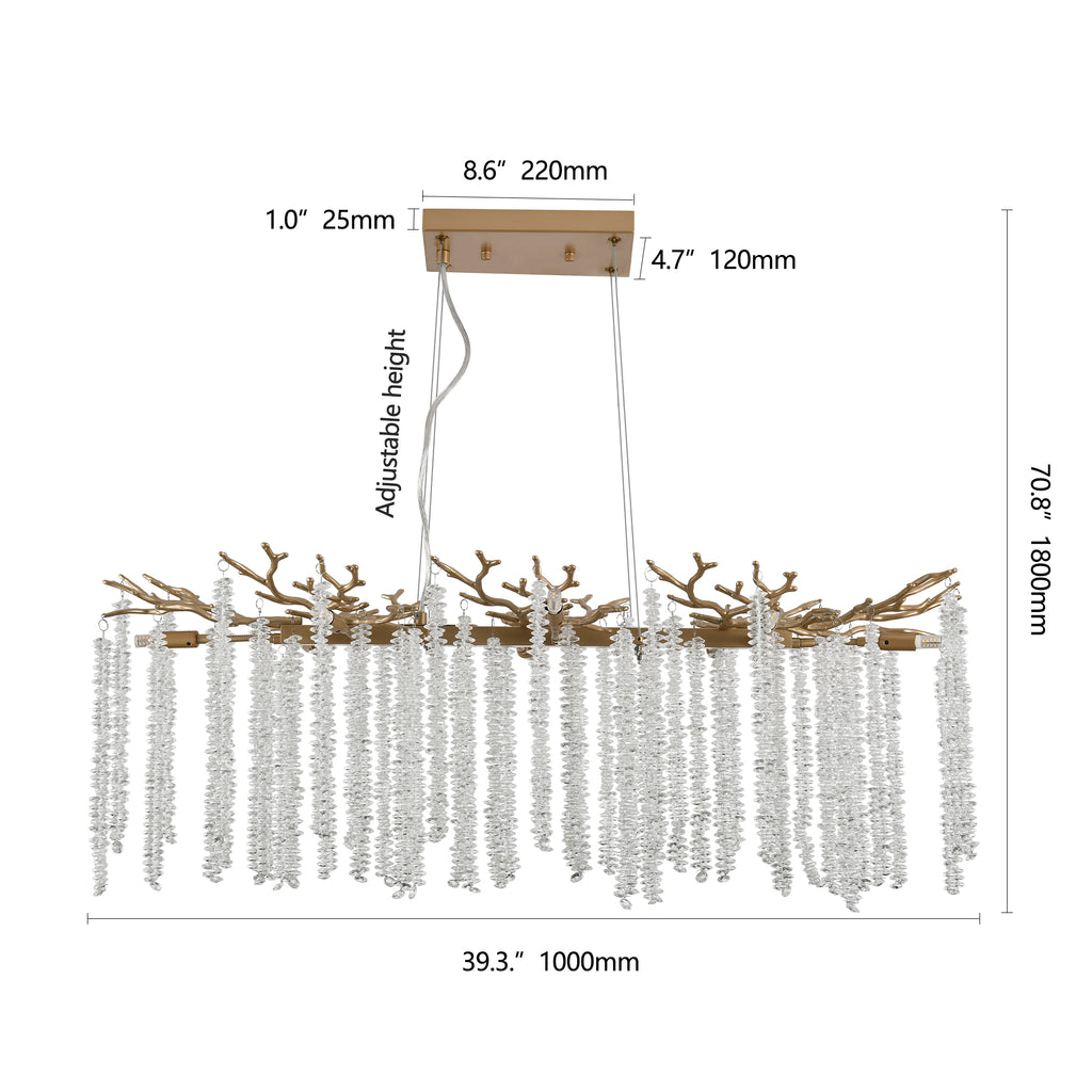 39-inch Modern Golden Pendant Light With Cascading Crystal Strands, Ideal For Living Room, Dining Room And Foyer, High-End Decorative Lighting Fixture Bulb Not Included