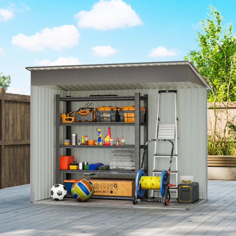 Metal Garden Shed, Backyard Tool Storage Shed With Dual Locking Doors, 2 Air Vents And Steel Frame, Silver