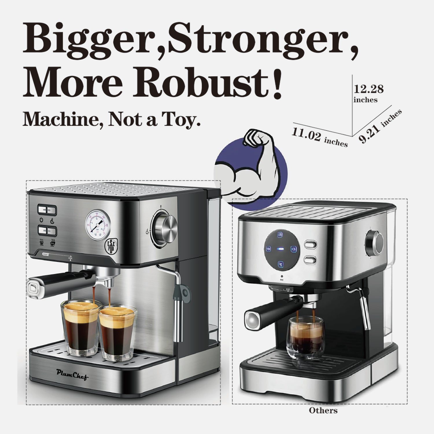 20 Bar Professional Espresso Machine With Milk Frother, Single Double Shot, ESE Pod Compatible, Visual Display Of Pressure, Removable Water Tank For Cappuccino, Latte, Machiato For Home Barista