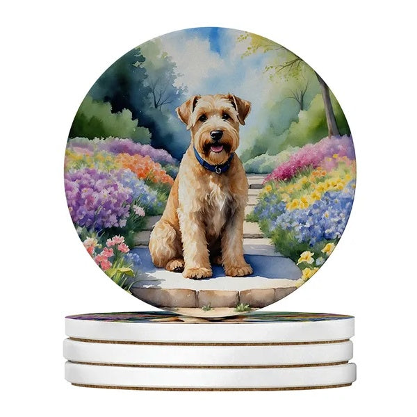 Silky Terrier Spring Path Large Sandstone Coasters Pack Of 4 Absorbent Round Coasters Decor Gifts For Men Or Women, 4 In, Multicolor