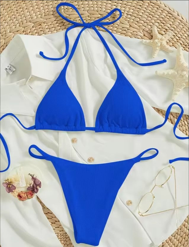 Factory Wholesale Women's Sexy Small Rib Bikini Tie Bikini Set Two Piece Swimsuit Beach Wear