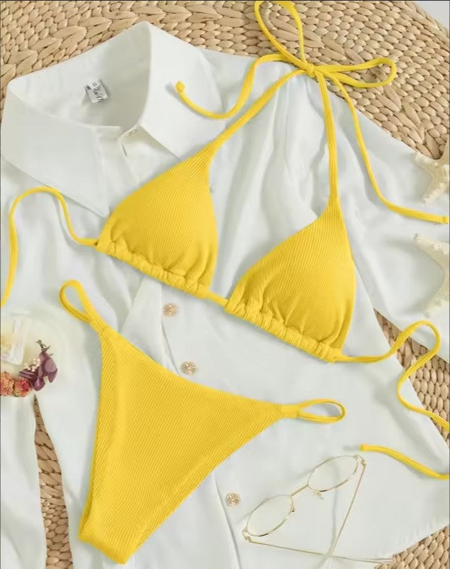 Factory Wholesale Women's Sexy Small Rib Bikini Tie Bikini Set Two Piece Swimsuit Beach Wear