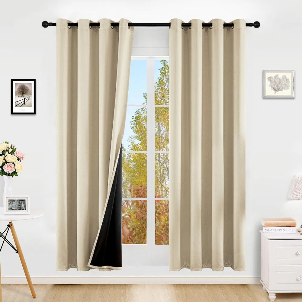 Polyester Grommets Thermal Insulated With Coated Lining 52 In. W X 84 In. L Indoor Blackout Curtains 3 Colors Available,Set Of 2
