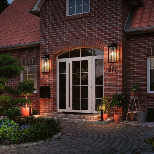 20inch Height Set Of 2 Modern Outdoor Wall Lanterns With Black Metal Frame And Clear Glass, Weatherproof Wall Sconces For Porch, Garage, Or Entryway Lighting, E26 Bulb Compatible No Bulbs