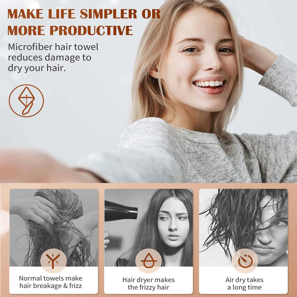 Women 3 PC Microfiber Hair Towel Wrap Ultra Absorbent Hair Turbans For Curly, Long & Thick Hair Blue,Grey,Pink