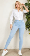 High-Rise Slim Fit Blue Jeans - Stretchy Denim, Slant Pockets, Comfortable High-Stretch Fabric, Womens Fashionable Denim Pants For Everyday Wear - Premium Quality, Soft Touch, And Stylish Design Amazo