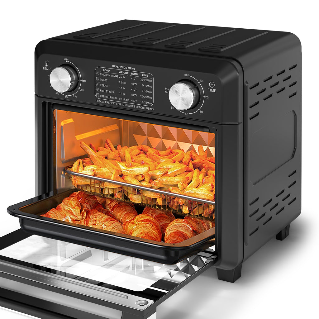 11QT Compact Air Fryer Toaster Oven, 1000W, Convection Countertop, With Reference Menus, 2-Slice Toaster, Adjustable Time And Temperature, Black, Amazon Resale Prohibited