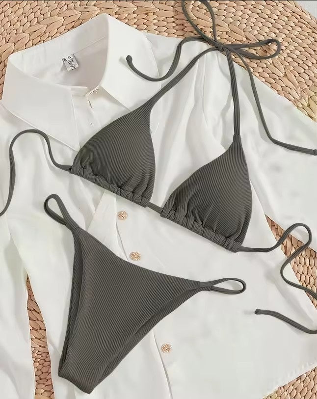 Factory Wholesale Women's Sexy Small Rib Bikini Tie Bikini Set Two Piece Swimsuit Beach Wear