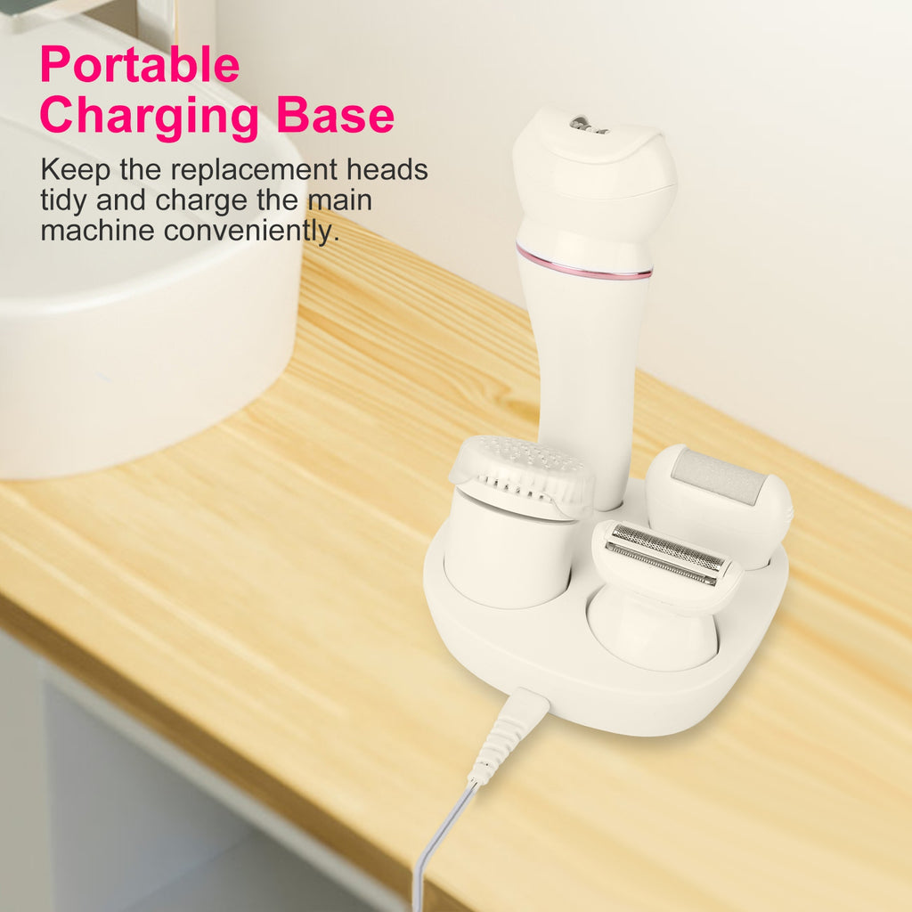 1Pc 5 In 1 Electric Body Epilator Rechargeable Women's Grooming Kit Epilator Shaver Facial Brush Callus Remover 5 Point Massager With LED Light LED Display Charging Base