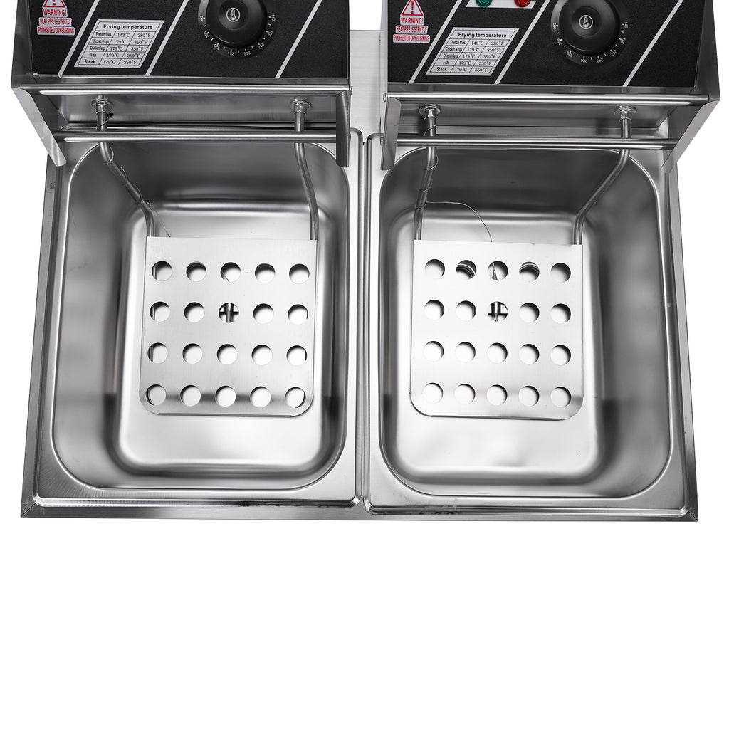 Electric Fryer Silver Stainless Steel Double Cylinder