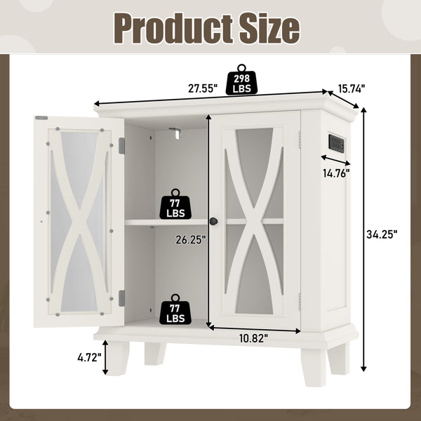 20 Gallon Fish Tank Stand With Power Outlets(4 AC 2 USB), Farmhouse Decorative Aquarium Stand Furniture With Adjustable Shelves, 10-20 Gallon Reptile Turtle Tank Stand With Cabinet Storage, Beige