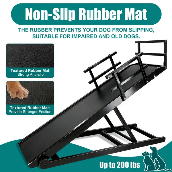 Dog Ramp For Couch Or Bed, Folding Wooden Pet Ramp With Anti-Slip Rubber Mat & 3 Removable Safety Side Rails