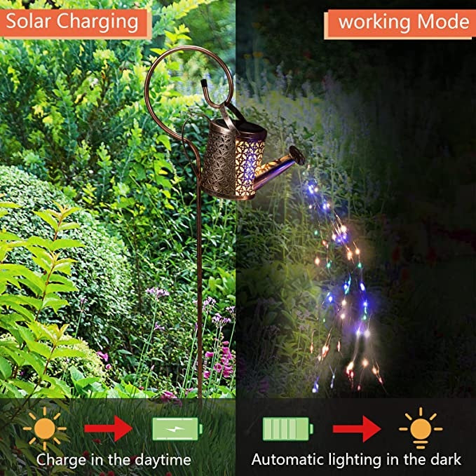 Solar Lights Outdoor Decorative, Metal Solar Watering Can Outdoor Lights IP65 Waterproof, Hanging Garden Decor Yard Lights Outside Patio Lawn, Gifts For Mom Women Birthday
