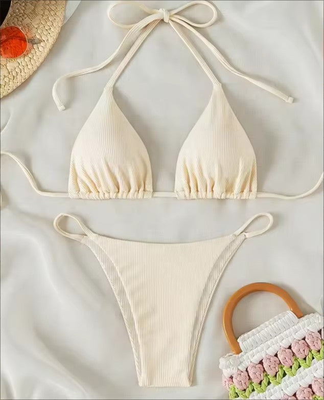 Factory Wholesale Women's Sexy Small Rib Bikini Tie Bikini Set Two Piece Swimsuit Beach Wear