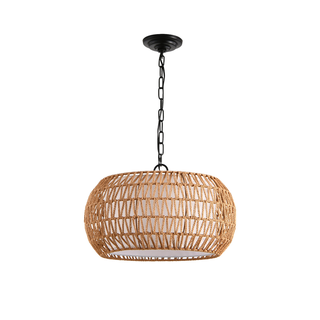 18inch Farmhouse Pendant Light With Adjustable Height, Boho Woven Jute Rope Hanging Ceiling Light Fixture, E26 Base, 60W Max, Compatible With Flat, Vaulted, And Sloped Ceil Bulb Not Included