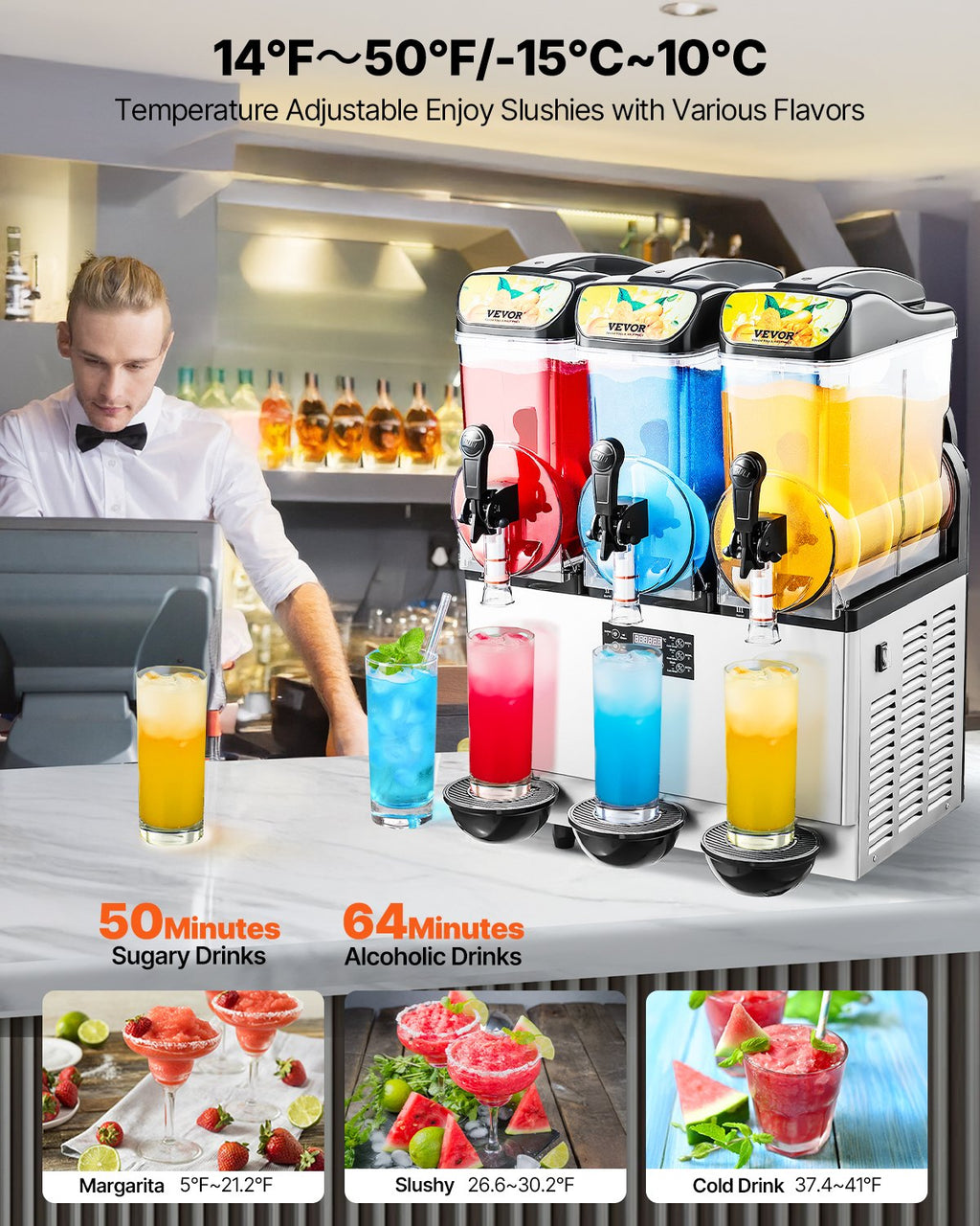 Commercial Slushy Machine 15Lx3 Tank Margarita Smoothie Frozen Drink Maker