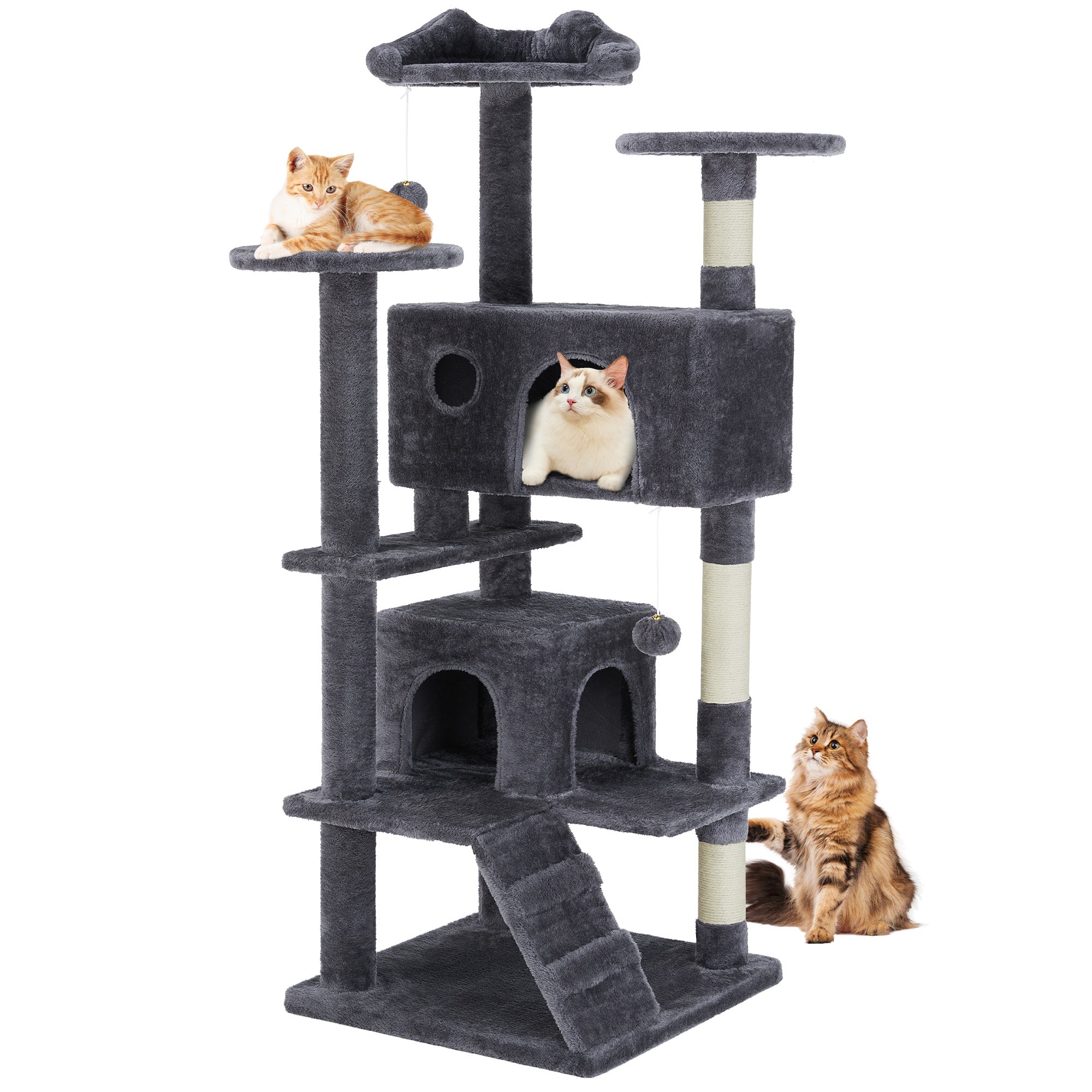 Large Cat Tree Tower, 80 Cat Tree  Large Cats, Multi Level With Scratching Post, Cozy Cat Jumping Platform Space, Grey