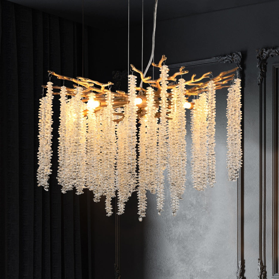 24-inch Modern Golden Pendant Light With Cascading Crystal Strands, Ideal For Living Room, Dining Room And Foyer, High-End Decorative Lighting Fixture Bulb Not Included