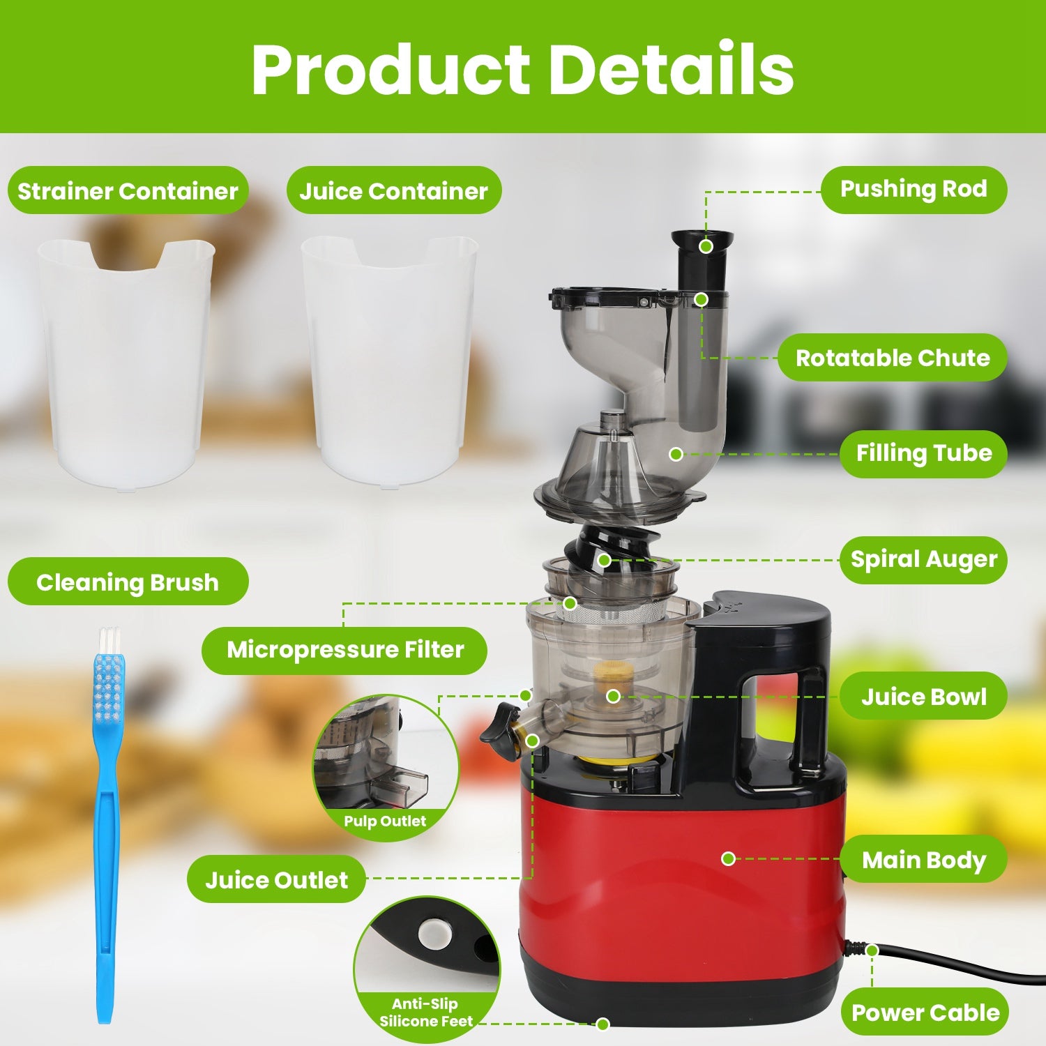 1Pc Cold Press Juicer Machine 300W Electric Slow Masticating Juicer For Whole Vegetable And Fruit With Reverse Function 2 Containers Cleaning Brush Clear Marks Easy Cleaning Fedex Shipping