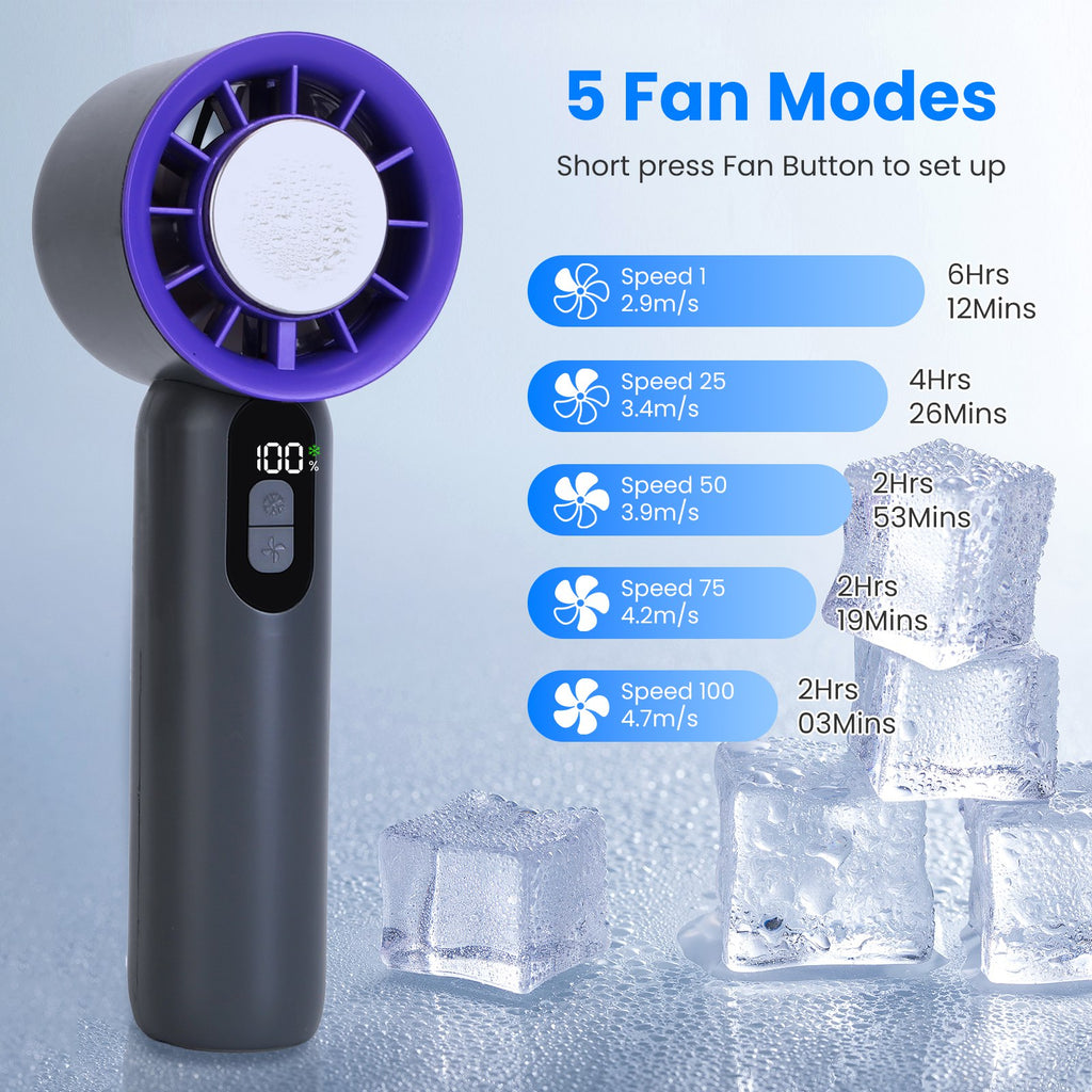 One Hundred Speed Handheld Fan With Ice Cooler High Speed Turbo Fan 3000mAh Rechargeable Hand Fan With LCD Display For Travel Camping Beach Outdoor