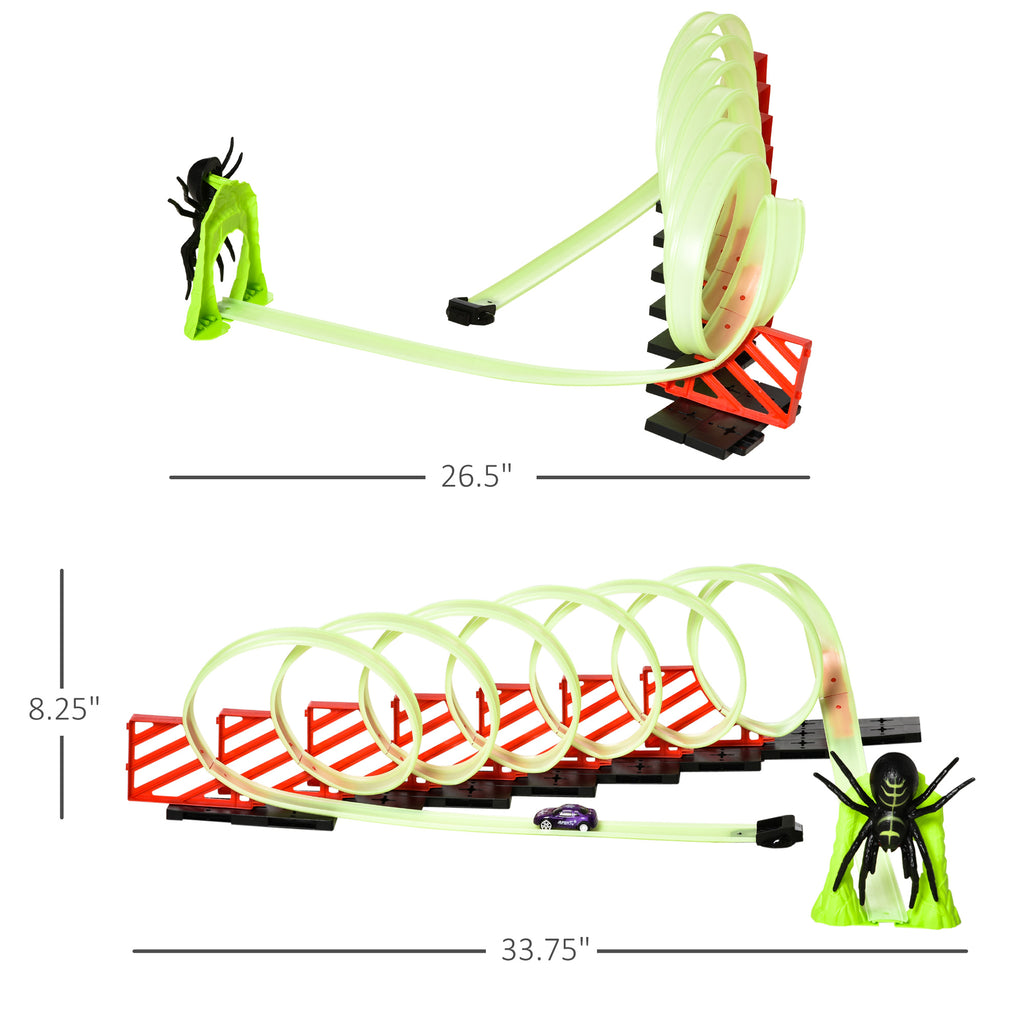 Track Builder Loop Kit Criss-Cross Glowing Race Track Toy Set Spooky Spider Fun Starter Kit