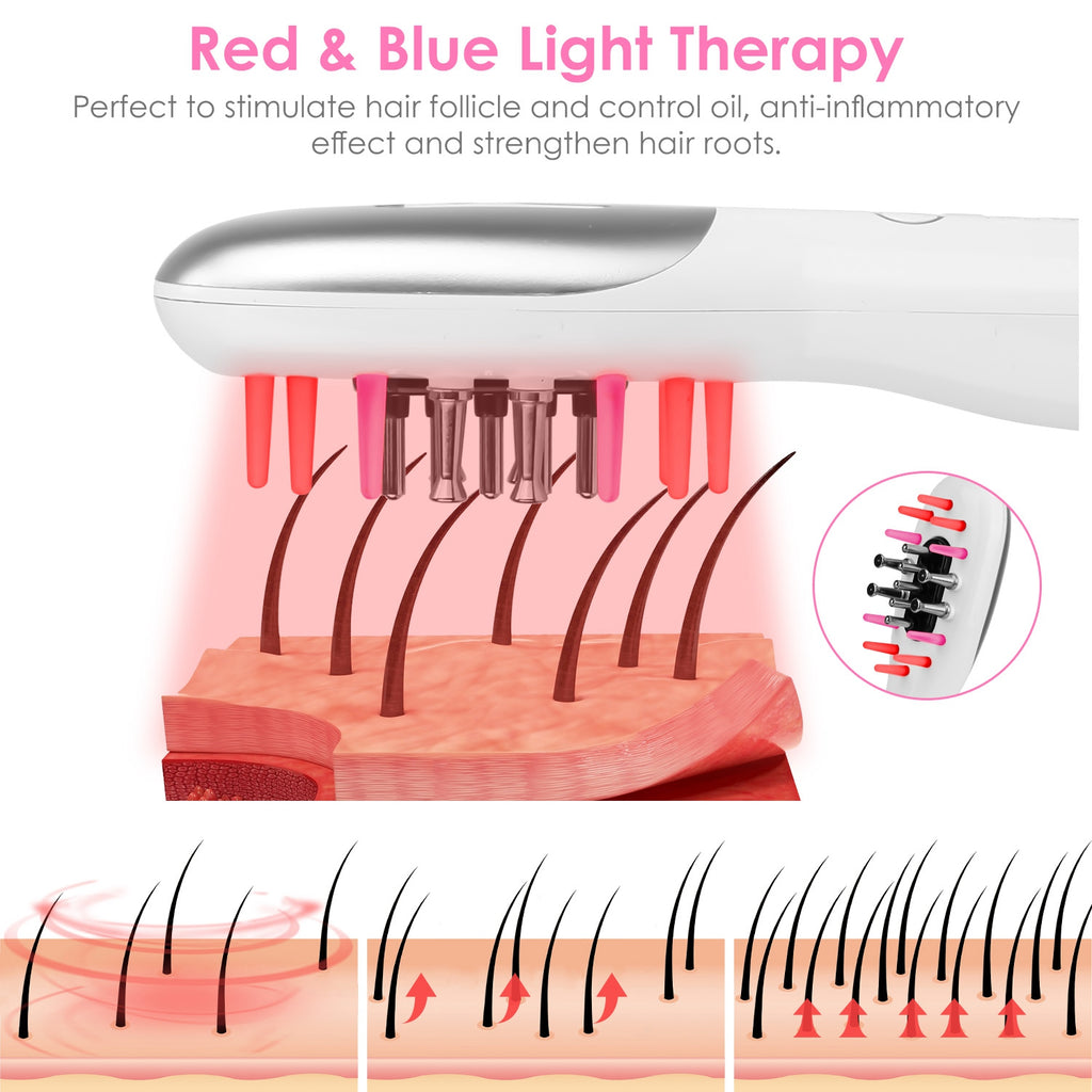 1Pc Electric Scalp Massage Comb Microcurrent Hair Brush Handheld Head Scratcher Massager Hair Oil Applicator With Vibration Micro-Current Mode Red & Blue Light Therapy Oil Applicator