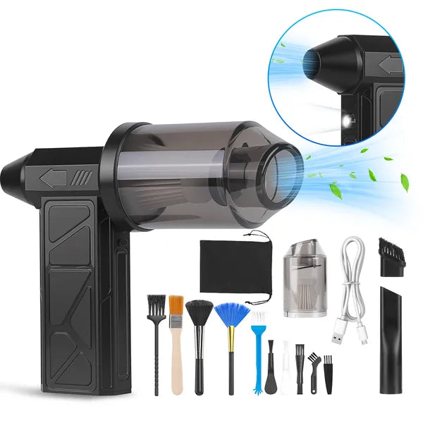 1Pc Compressed Air Duster With LED Light Vacuum Cleaner Max 160000RPM Speed For PC Keyboard Cleaning High Speed Rechargeable Cordless Air Blower With 4 Speeds For Home Car Outdoor