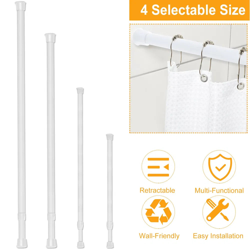 Tension Curtain Rod Spring Load Adjustable Curtain Pole Heavy-Duty Steel 4 Sizes For Bathroom Wardrobe Kitchen Balcony 200cm