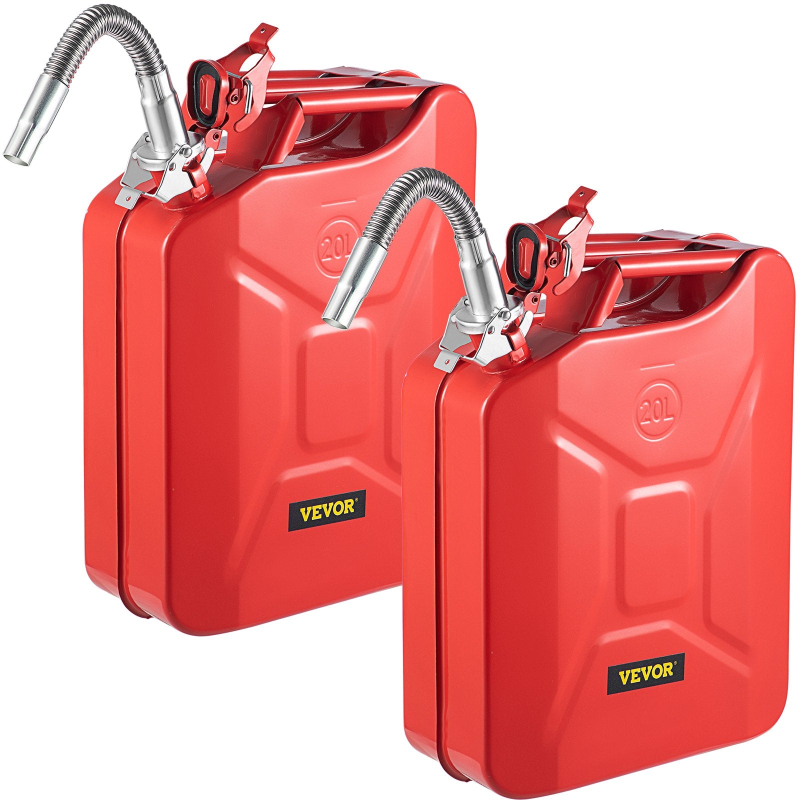 Jerry Fuel Can, 5.3 Gallon / 20 L Portable Jerry Gas Can With Flexible Spout System, Rustproof ＆ Heat-resistant Steel Fuel Tank For Cars Trucks Equipment, 2PCS Red