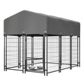 Dog Kennel Outdoor With Roof, 4.23'x5.82'x4.83' Welded Wire Enclosure, Heavy Duty Dog Crate With UV-Resistant Waterproof Cover, Double Lock & Rotating Feeder