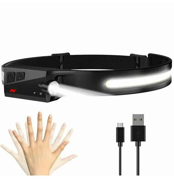 COB LED Headlamp USB Rechargeable Headlight Torch Work Light Bar Head Band Lamp