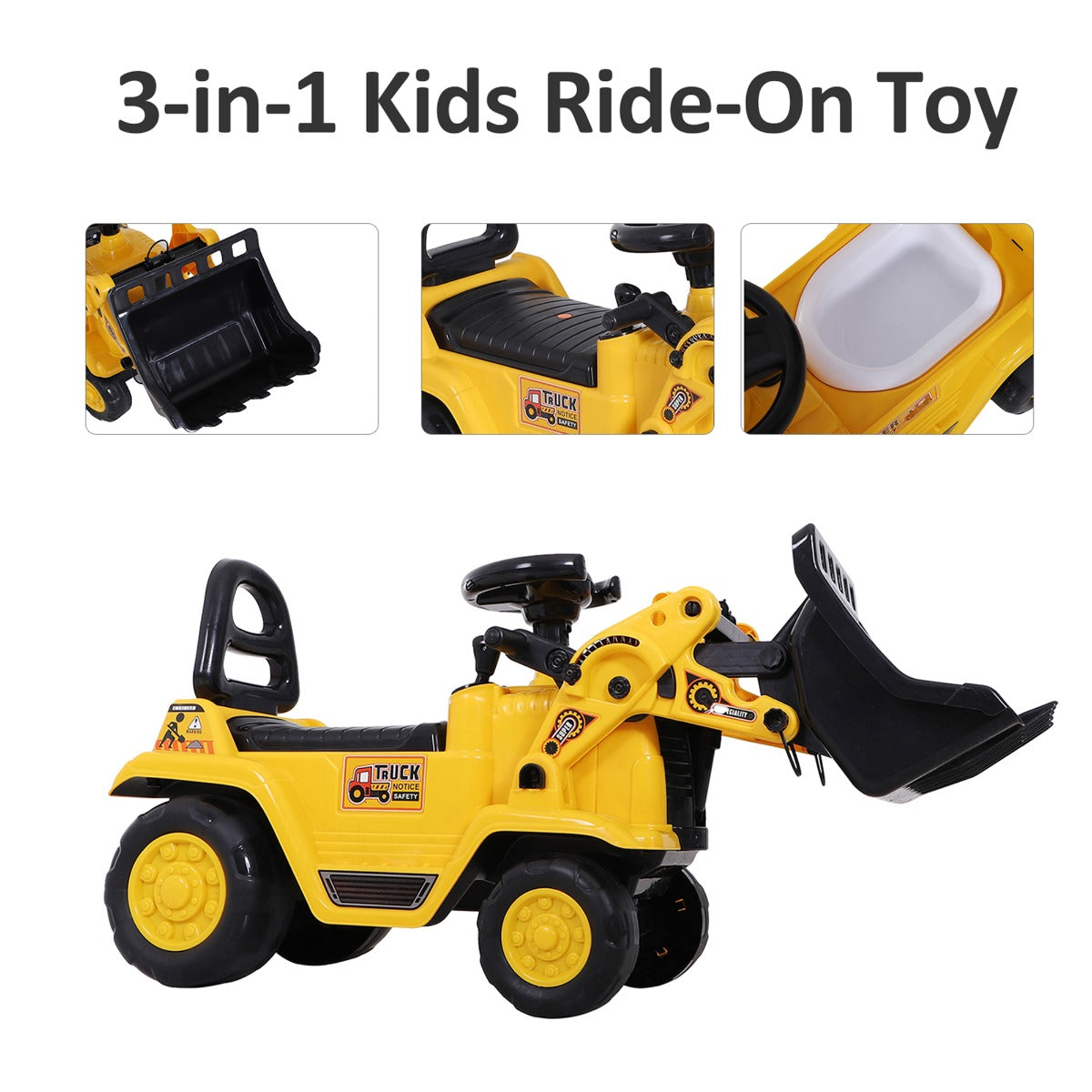 1 Ride On Toy Bulldozer Digger Tractor Pulling Cart Pretend Play Construction Truck