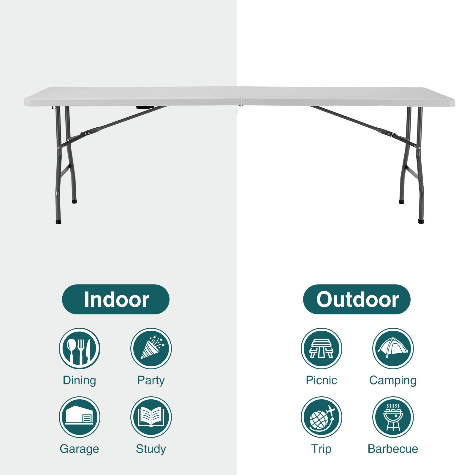 Folding Table Outdoor Indoor Heavy Duty Portable Table With Carrying Handle For Camping Picnic Party