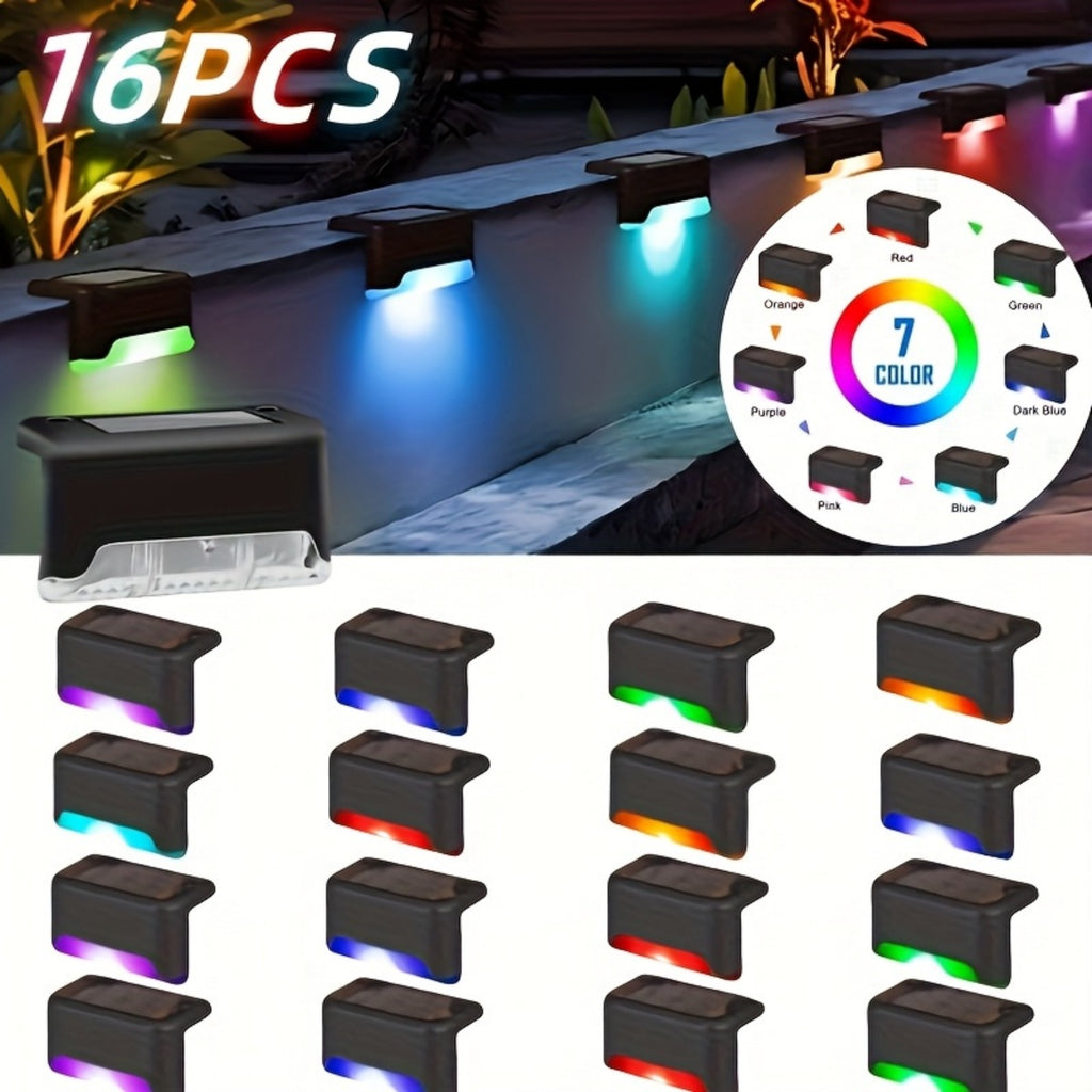 32&16 PCS Solar Deck Lights Outdoor Solar Step Lights Waterproof Led Solar Lights For Outdoor Stairs Step Fence Yard Patio And Pathway Family's Gifts  Warm White