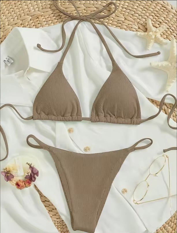 Factory Wholesale Women's Sexy Small Rib Bikini Tie Bikini Set Two Piece Swimsuit Beach Wear