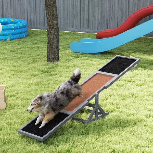 Wooden Dog Agility Seesaw For Training And Exercise, Weather Resistant, 83 L X 16 W X 14 H Inch