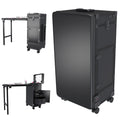 Portable Nail Art Table W/ LED Mirror, Bluetooth, Lockable Drawers, Telescopic Pole - Folding Manicure Station For Salons (Black)
