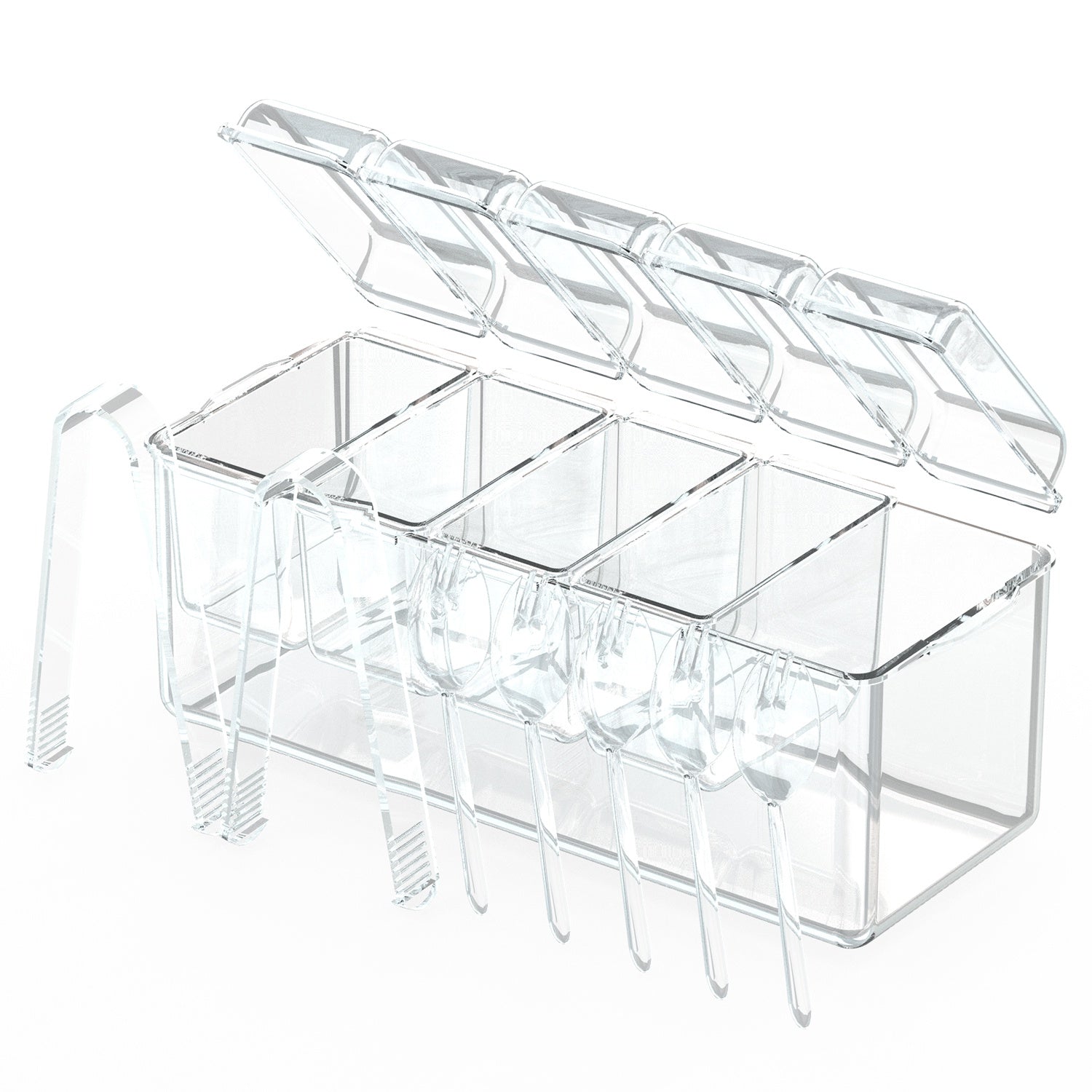 1Set Ice Chilled Condiment Caddy Serving Tray Container Bar Garnish Holder Salad Platter Server Food Storage With 5 Removable Containers 5 Lids 2 Tongs 5 Sporks