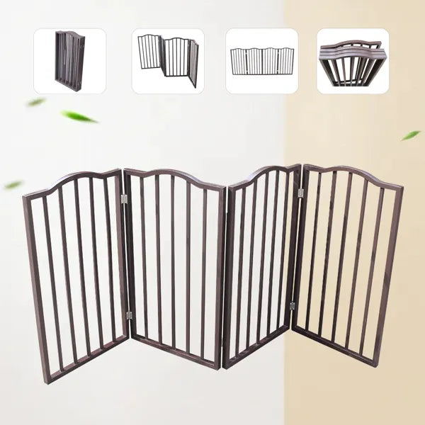 Pet Gate - Dog Gate For Doorways, Stairs Or House - Freestanding, Folding, Brown, Arc Wooden--Self-pick Up Is Not Supported.